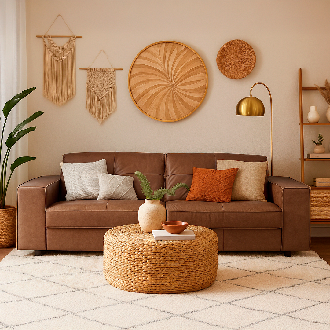 Sofá Wood 208 cm - Couro Caramelo