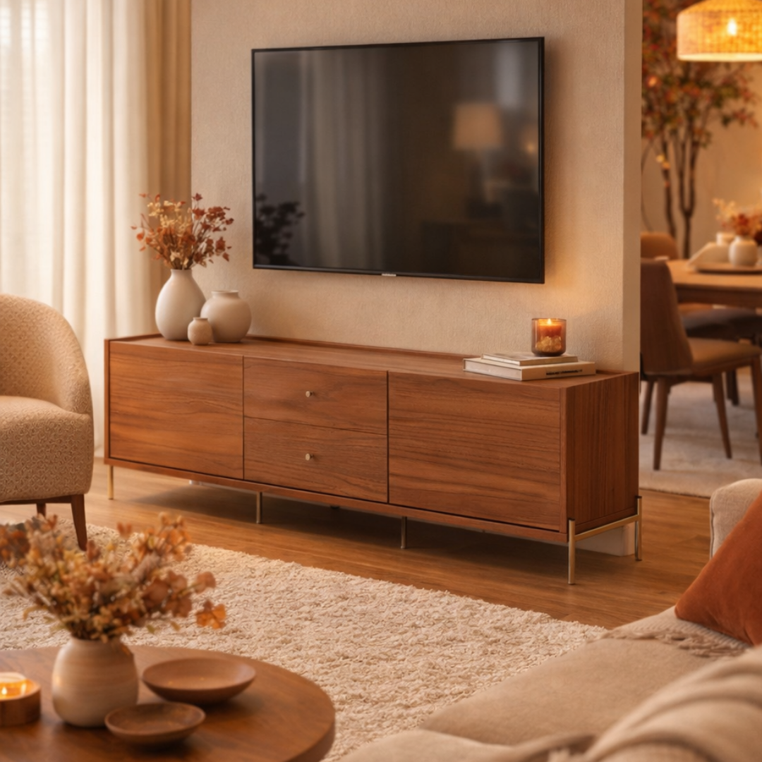 Rack para TV Até  75" 2 Gavetas 2 Portas Jasper 220 cm - Canella c/ Champanhe