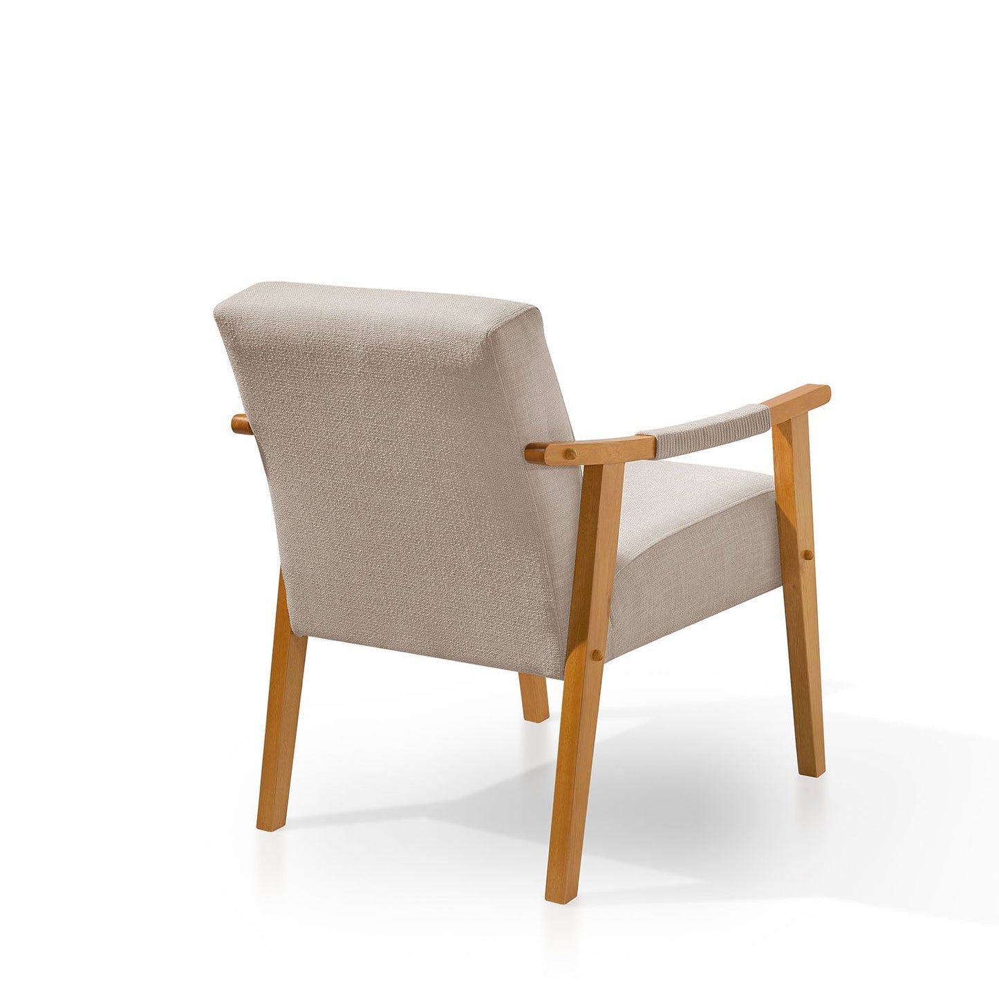 Homedock Poltrona Madeira Maciça Estofada Elide - Mel c/ Linho Mescla Taupe Styllus