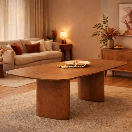 Mesa de Jantar Retangular para 8 Lugares Lintz 219 cm - Canella c/ PU Caramelo