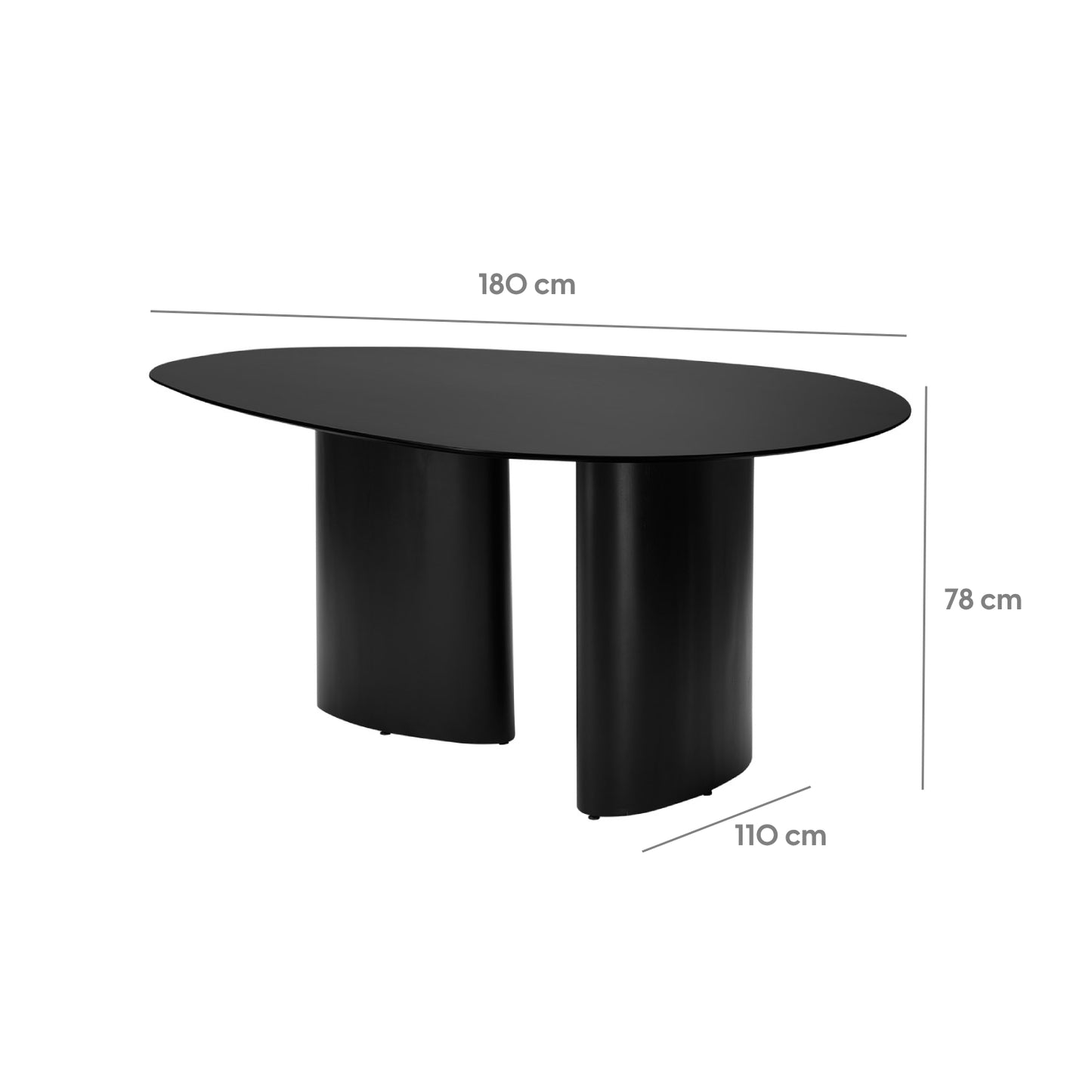 Mesa de Jantar  Orgânica para 6 Lugares Gaya 180 cm - Preto Fosco