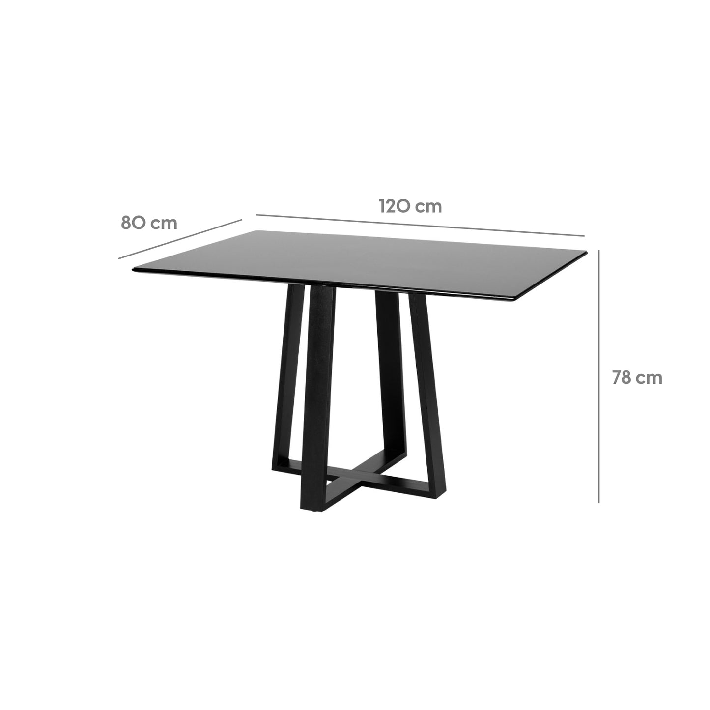 Mesa de Jantar Retangular com Vidro para 4 Lugares York 120 cm - Preto