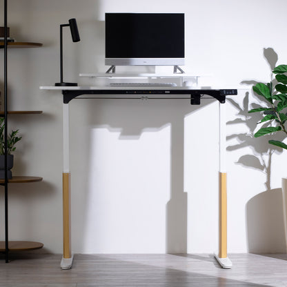 Mesa com Regulagem de Altura Elétrica e Stand Lift 134 cm - Branco Fosco c/ Mel