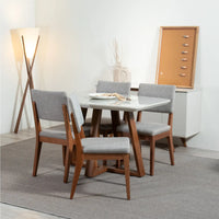Homedock Conjunto de Jantar Mesa com Vidro Bennett 4 Cadeiras Ella - Natural c/ Mescla Cinza Móveis Província