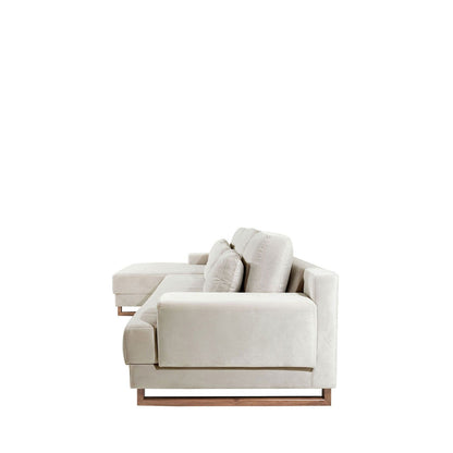 Homedock Sofá 6 Lugares com Chaise Lado Esquerdo Mônaco 300 cm - Veludo Texturizado Off White c/ Natural Primorflex