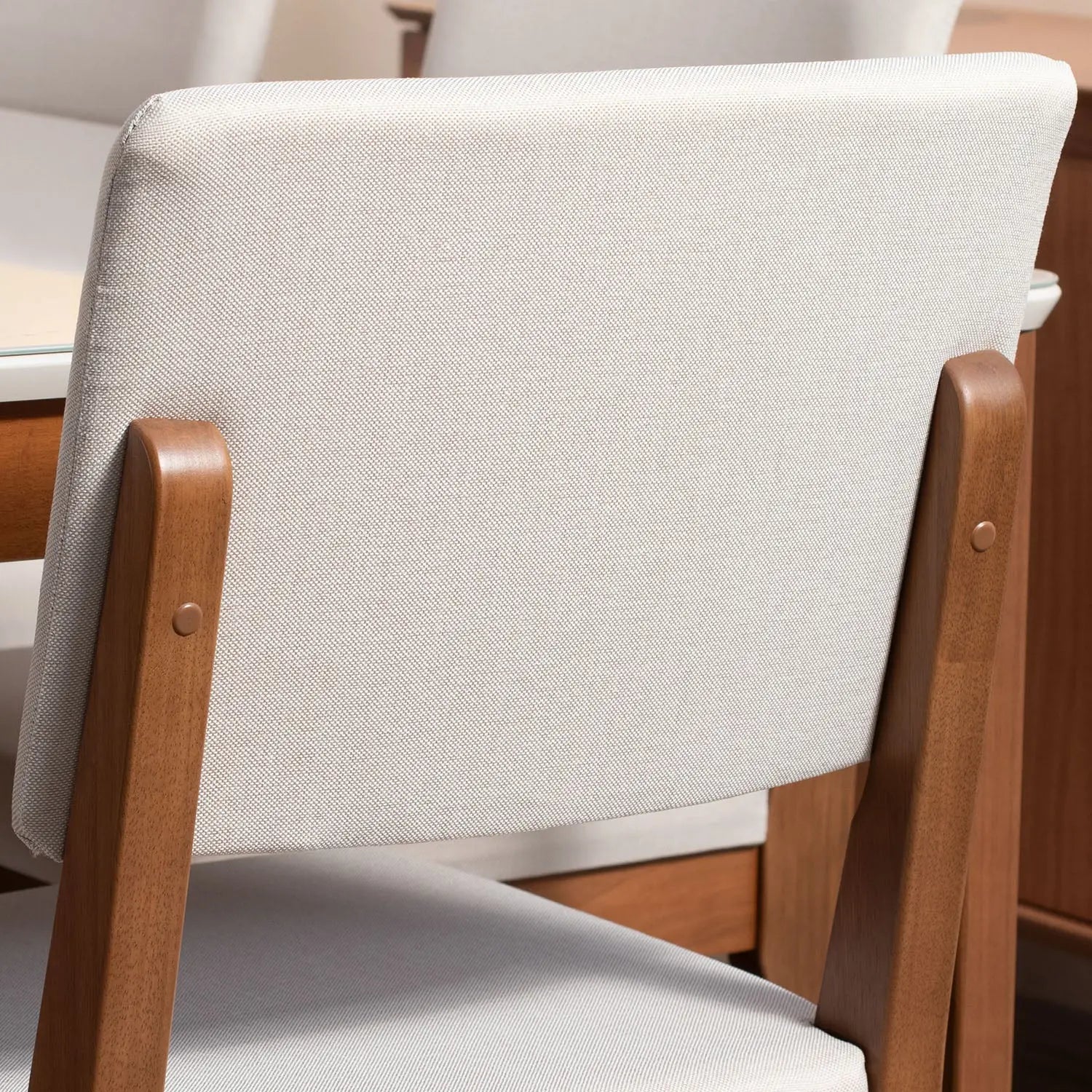 Homedock Conjunto de Jantar Mesa com Vidro 6 Cadeiras Ella - Natural c/ Off White Móveis Província
