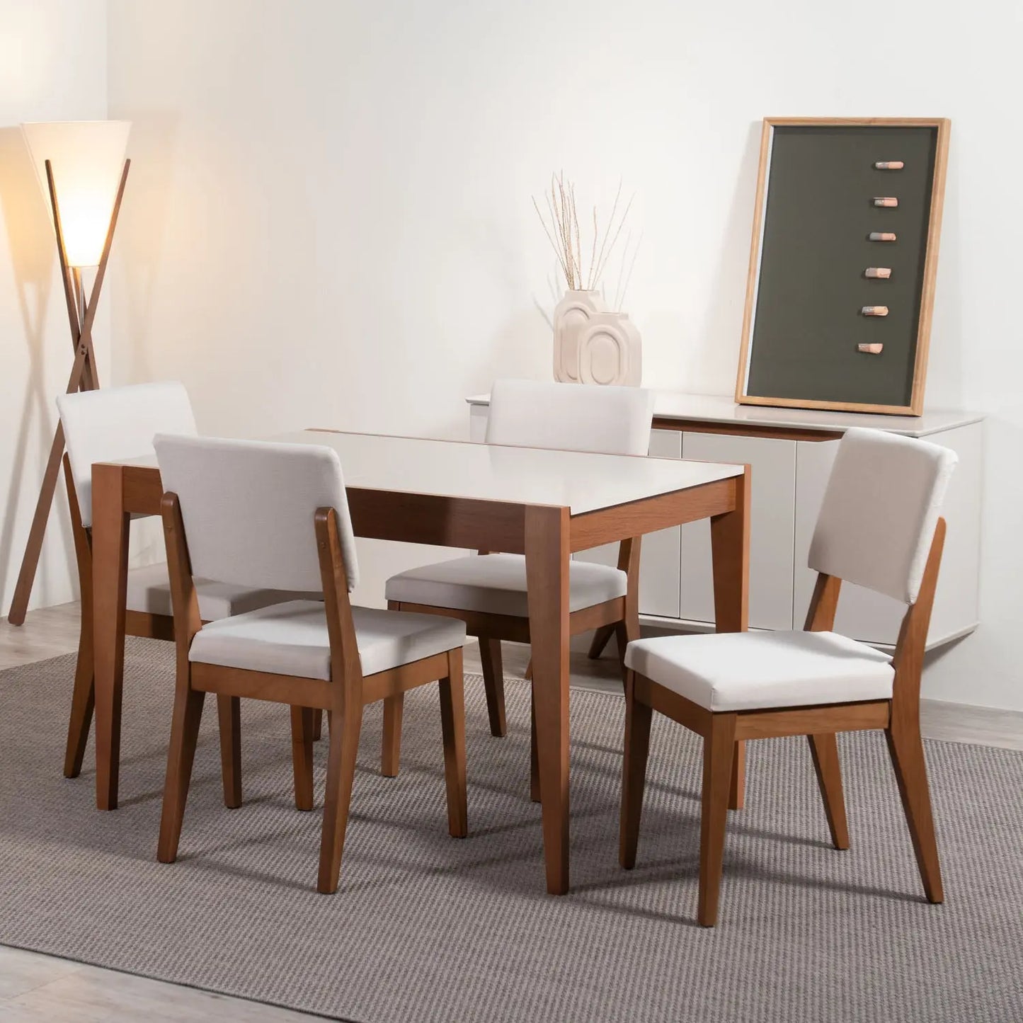 Homedock Conjunto de Jantar Mesa Extensível Molise 4 Cadeiras Ella - Natural c/ Off White Móveis Província