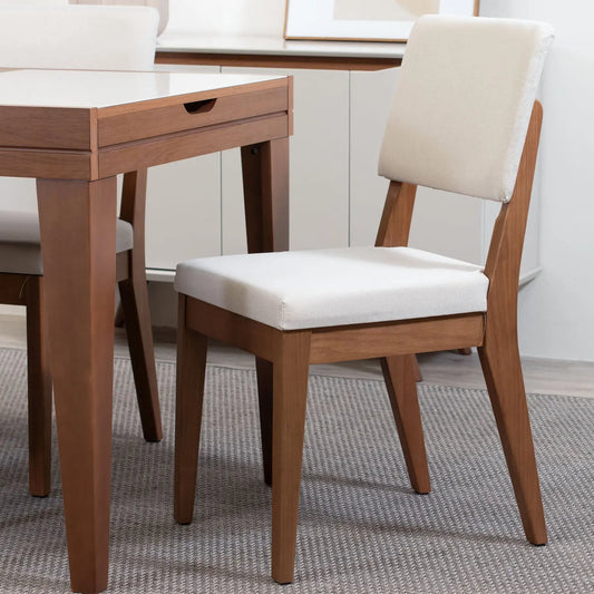 Homedock Conjunto de Jantar Mesa com Vidro Extensível Smart 4 Cadeiras Ella - Natural c/ Off White Móveis Província
