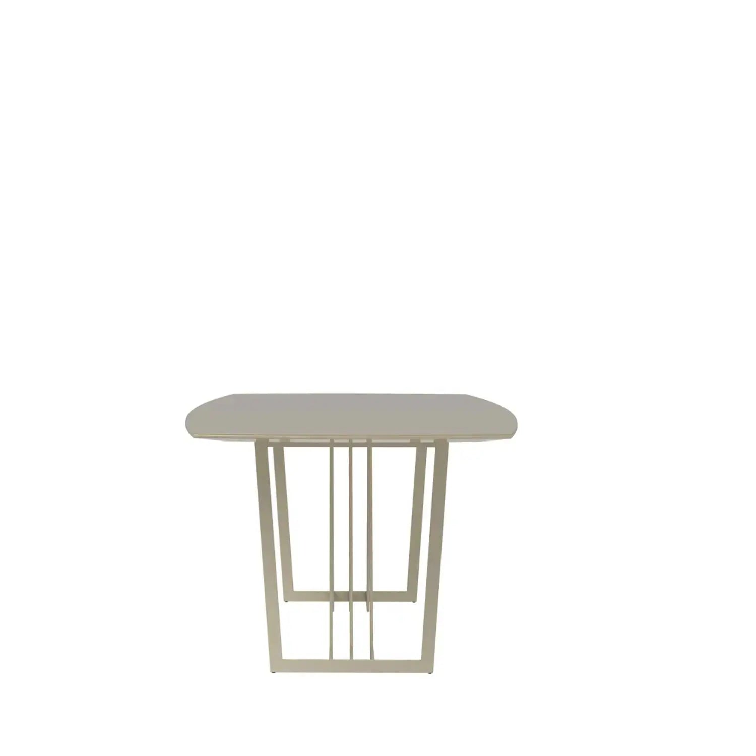 Homedock Conjunto de Jantar Mesa com Vidro 6 Cadeiras Albany - Champanhe c/ Off White - PU Caramelo Móveis Província