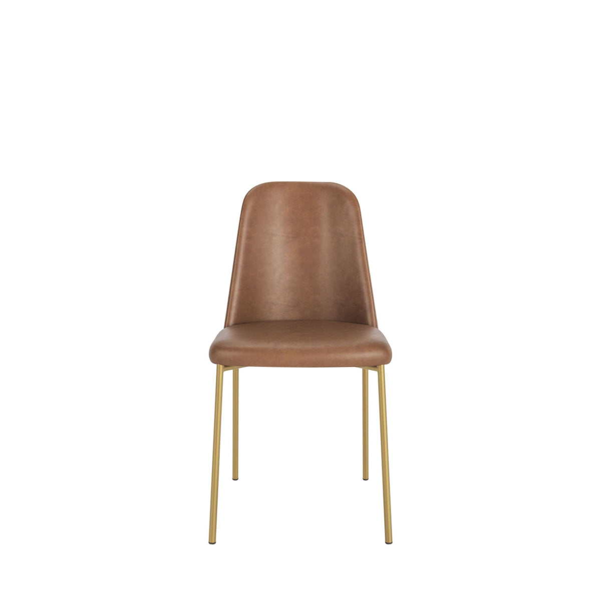 Conjunto de 2 Cadeiras de Aço Estofada Lucille - Dourado c/ PU Caramelo