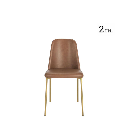 Homedock Conjunto de 2 Cadeiras Lucille - Dourado c/ PU Caramelo Móveis Província