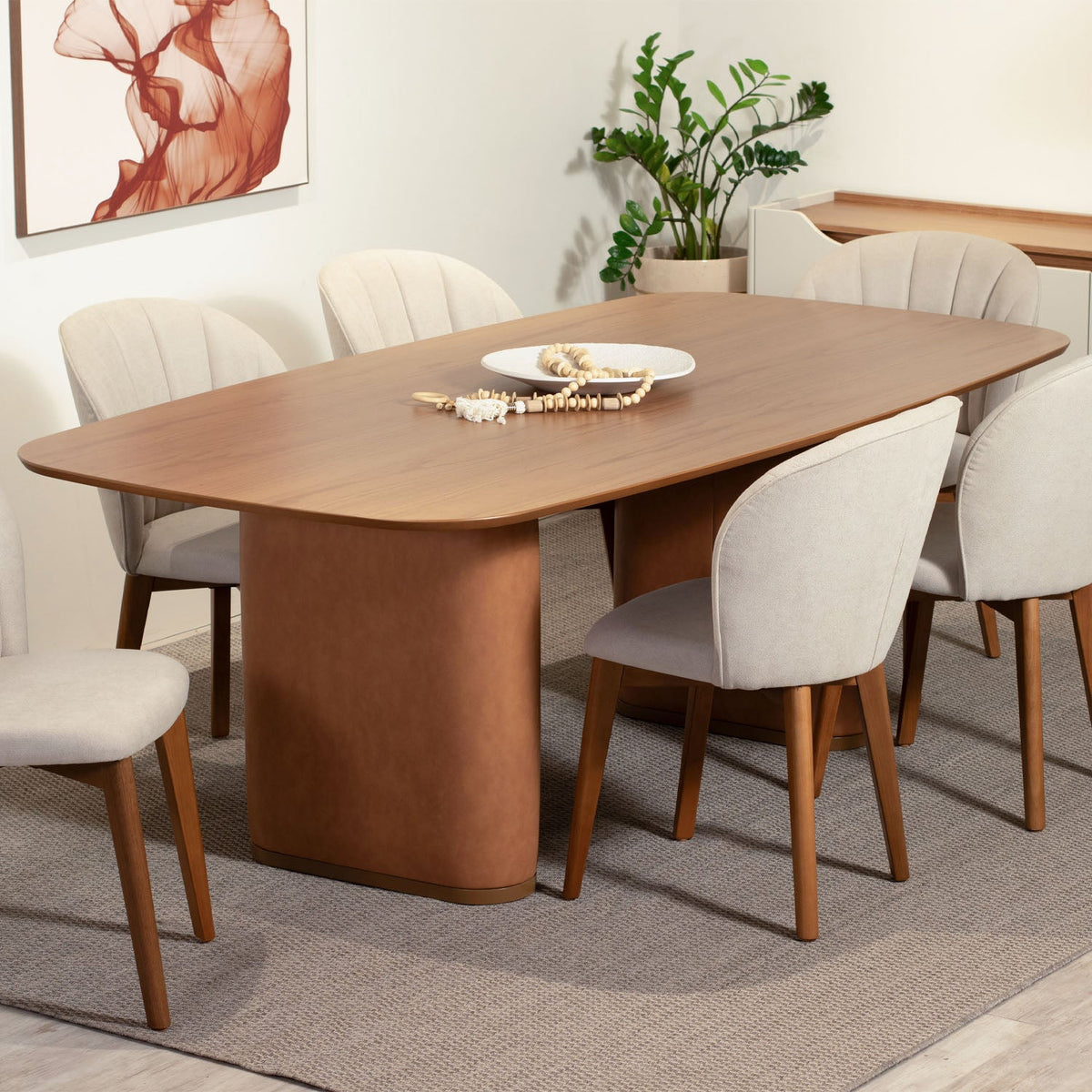 Homedock Mesa de Jantar Retangular para 6 Lugares Lintz 184 cm - Canella c/ PU Caramelo Móveis Província