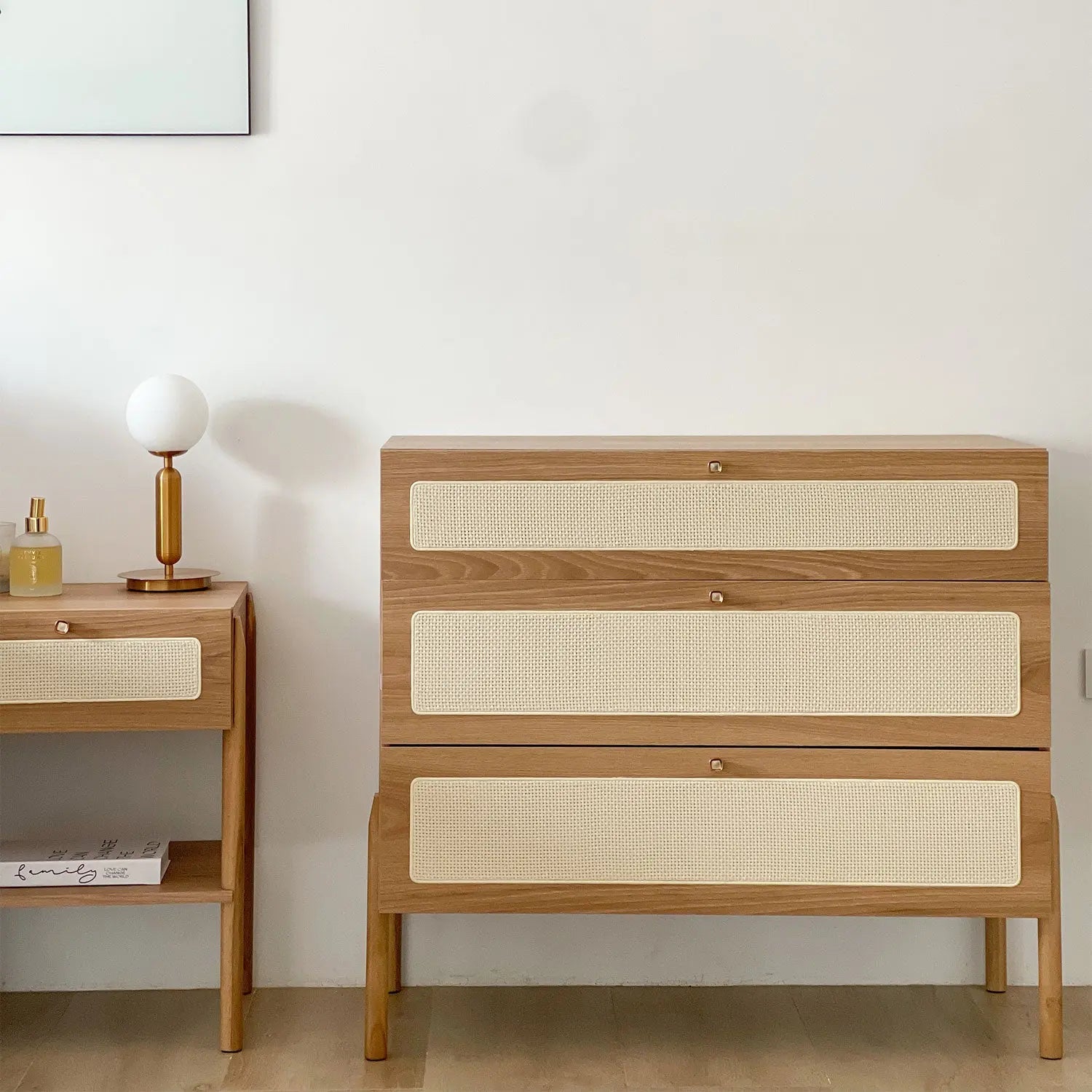 Homedock Cômoda Ander c/ 3 Gavetas 93 cm - Mel c/ Palhinha Artesano