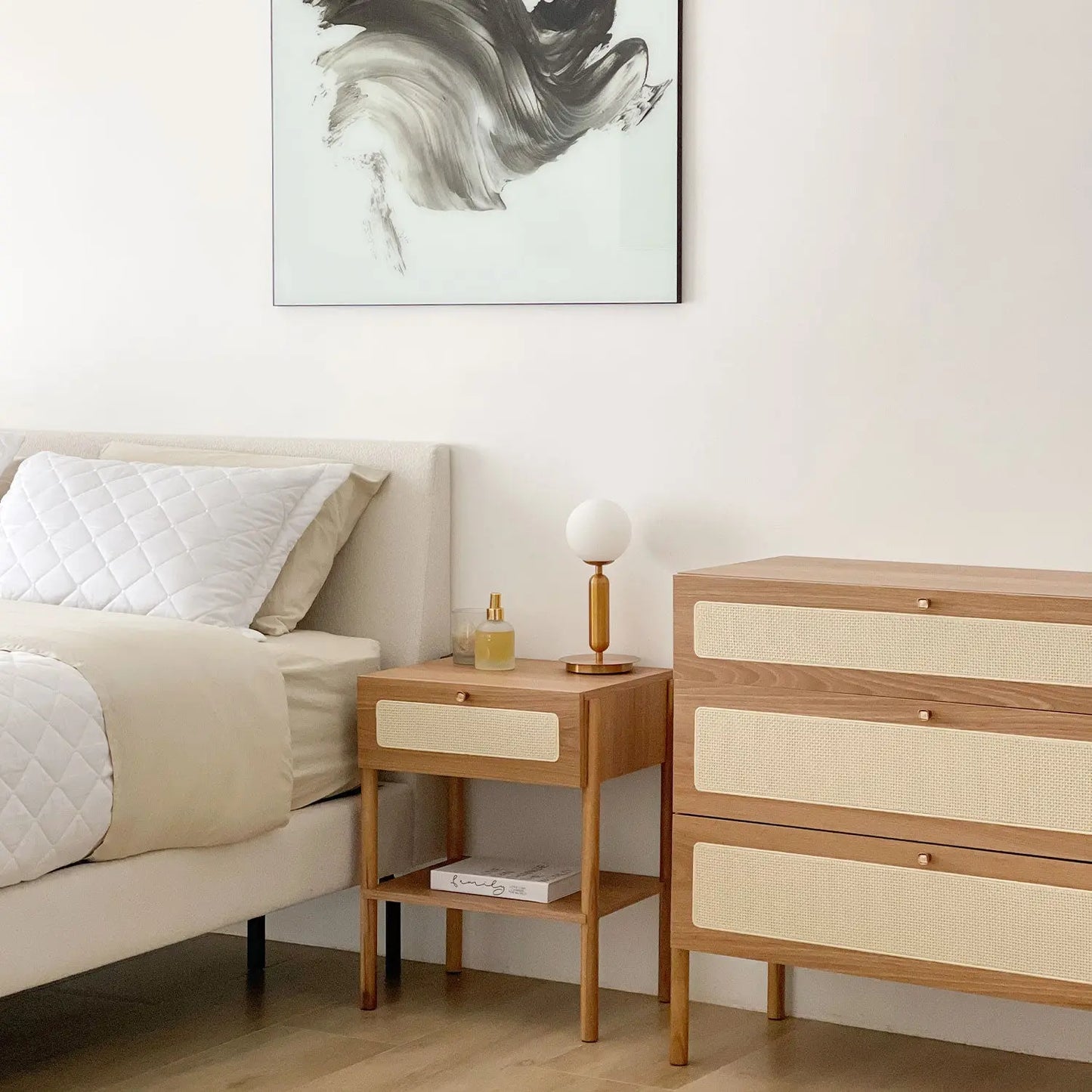 Homedock Cômoda Ander c/ 3 Gavetas 93 cm - Mel c/ Palhinha Artesano