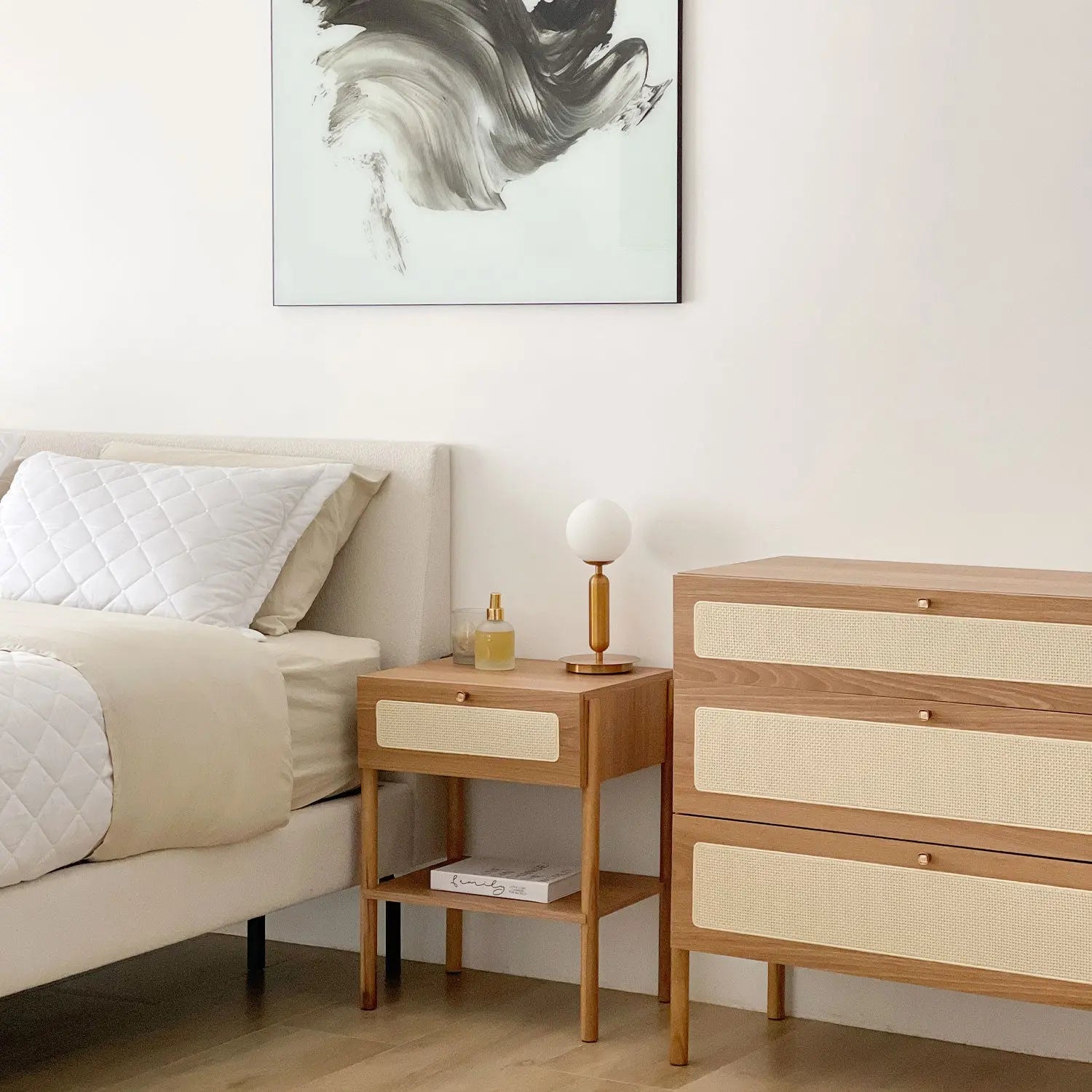 Homedock Cômoda Ander c/ 3 Gavetas 93 cm - Mel c/ Palhinha Artesano