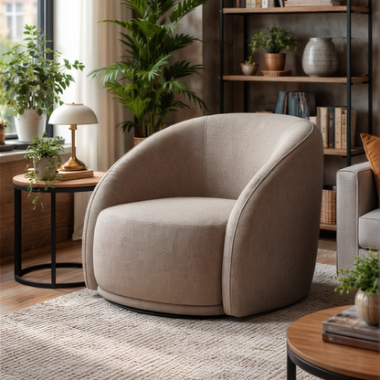 Poltrona Giratória Estofada Maia - Linho Texturizado Moka