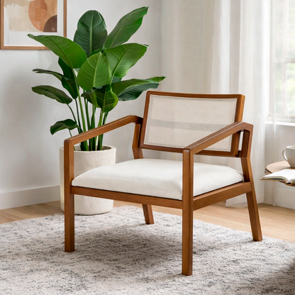 Poltrona Fit - Linho Off White c/ Natural