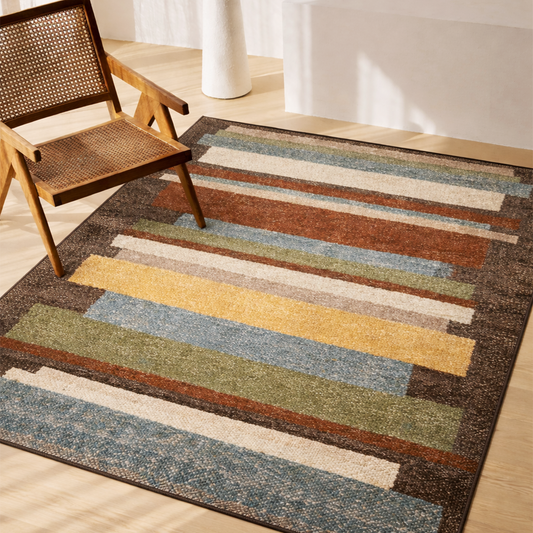 Tapete Egípcio para Sala e Quarto Talon 200 x 250 cm - Geométrico Chumbo c/ Terracota - Azul