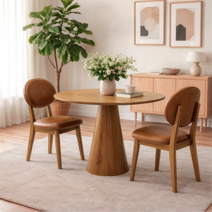 Cadeira de Madeira Maciça Estofada Mila - Freijó c/ PU Caramelo