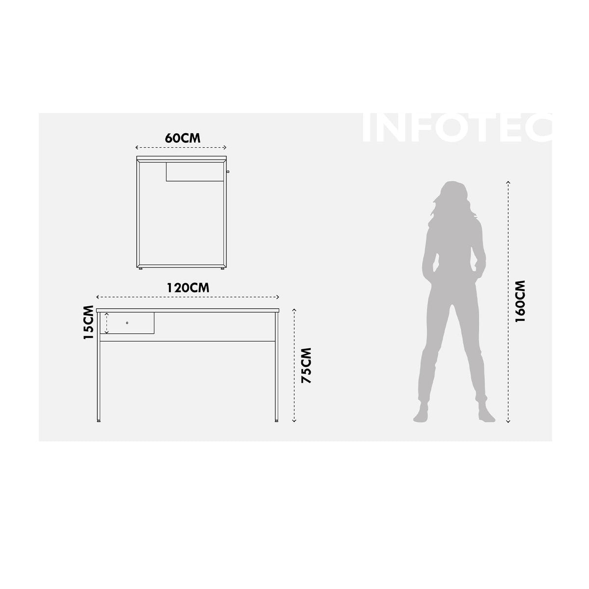 Homedock Escrivaninha com 1 Gaveta Voss 120 cm - Freijó c/ Preto Fosco Móveis Província