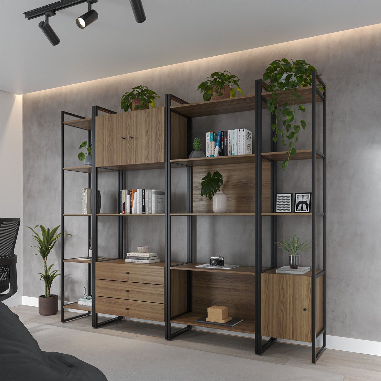 Homedock Estante com 3 Gavetas Voss 75 cm - Freijó c/ Preto Fosco Móveis Província
