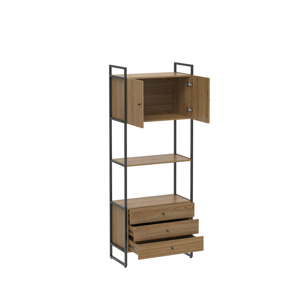 Homedock Estante com 3 Gavetas Voss 75 cm - Freijó c/ Preto Fosco Móveis Província