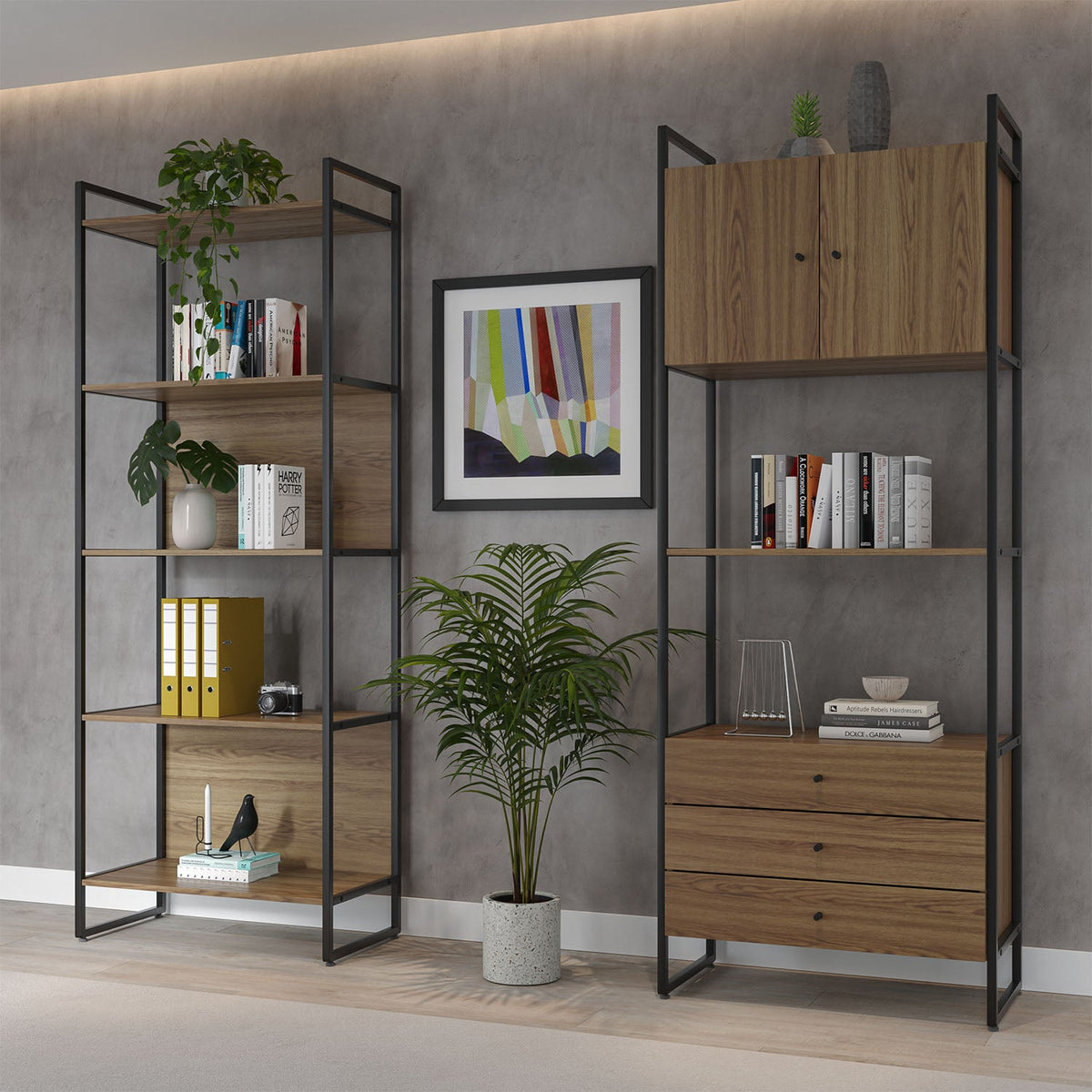 Homedock Estante com 3 Gavetas Voss 75 cm - Freijó c/ Preto Fosco Móveis Província