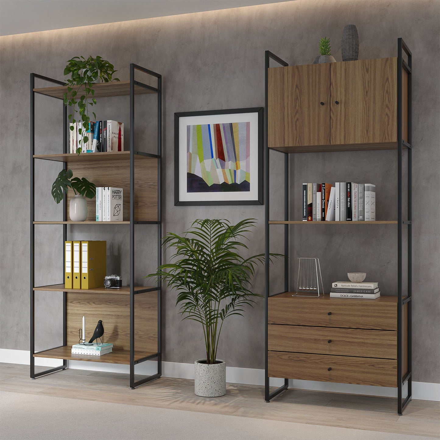 Homedock Estante com 3 Gavetas Voss 75 cm - Freijó c/ Preto Fosco Móveis Província