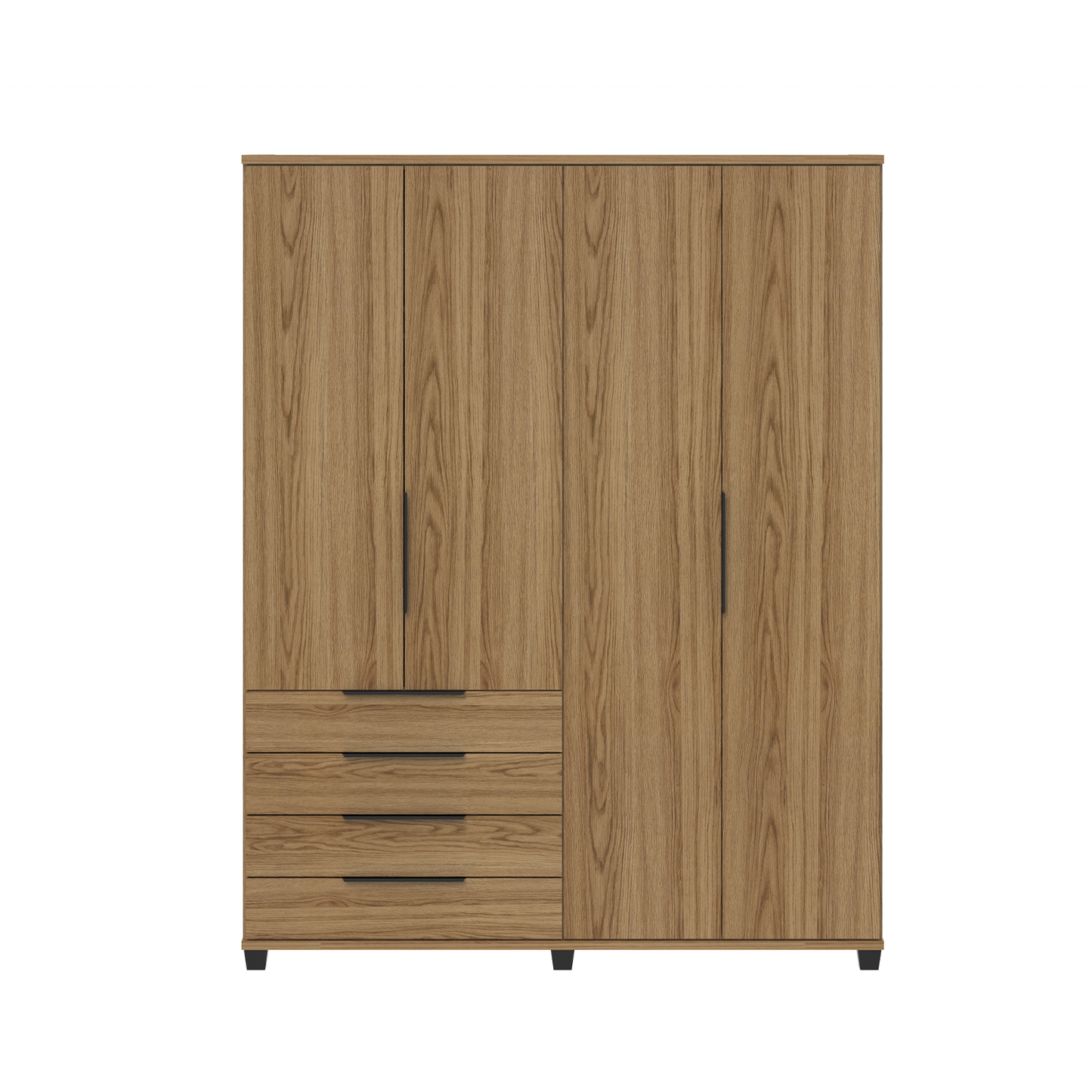 Homedock Guarda-Roupa Casal 4 Portas 4 Gavetas 100% MDF Allen 181 cm - Freijó c/ Preto Fosco Móveis Província