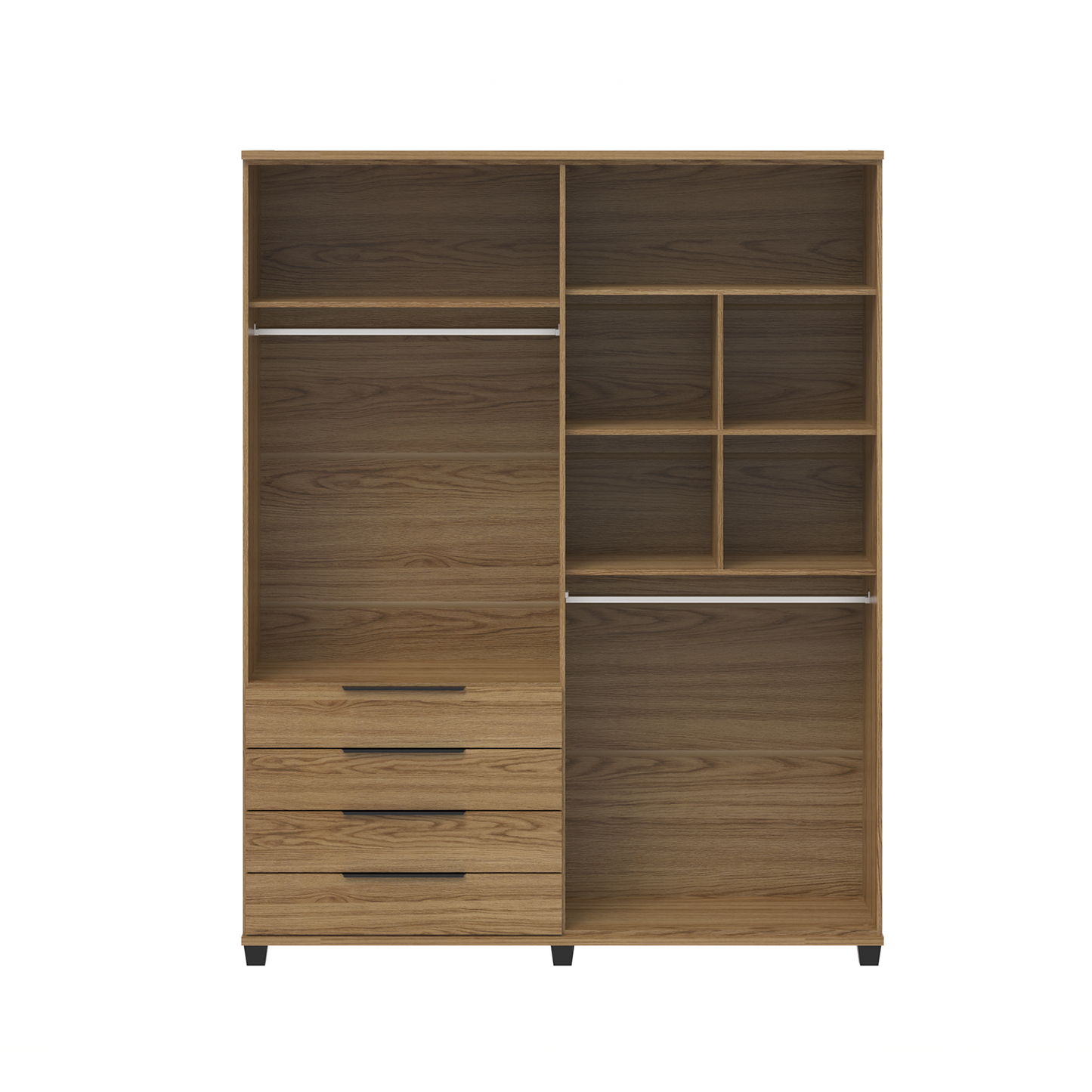 Homedock Guarda-Roupa Casal 4 Portas 4 Gavetas 100% MDF Allen 181 cm - Freijó c/ Preto Fosco Móveis Província