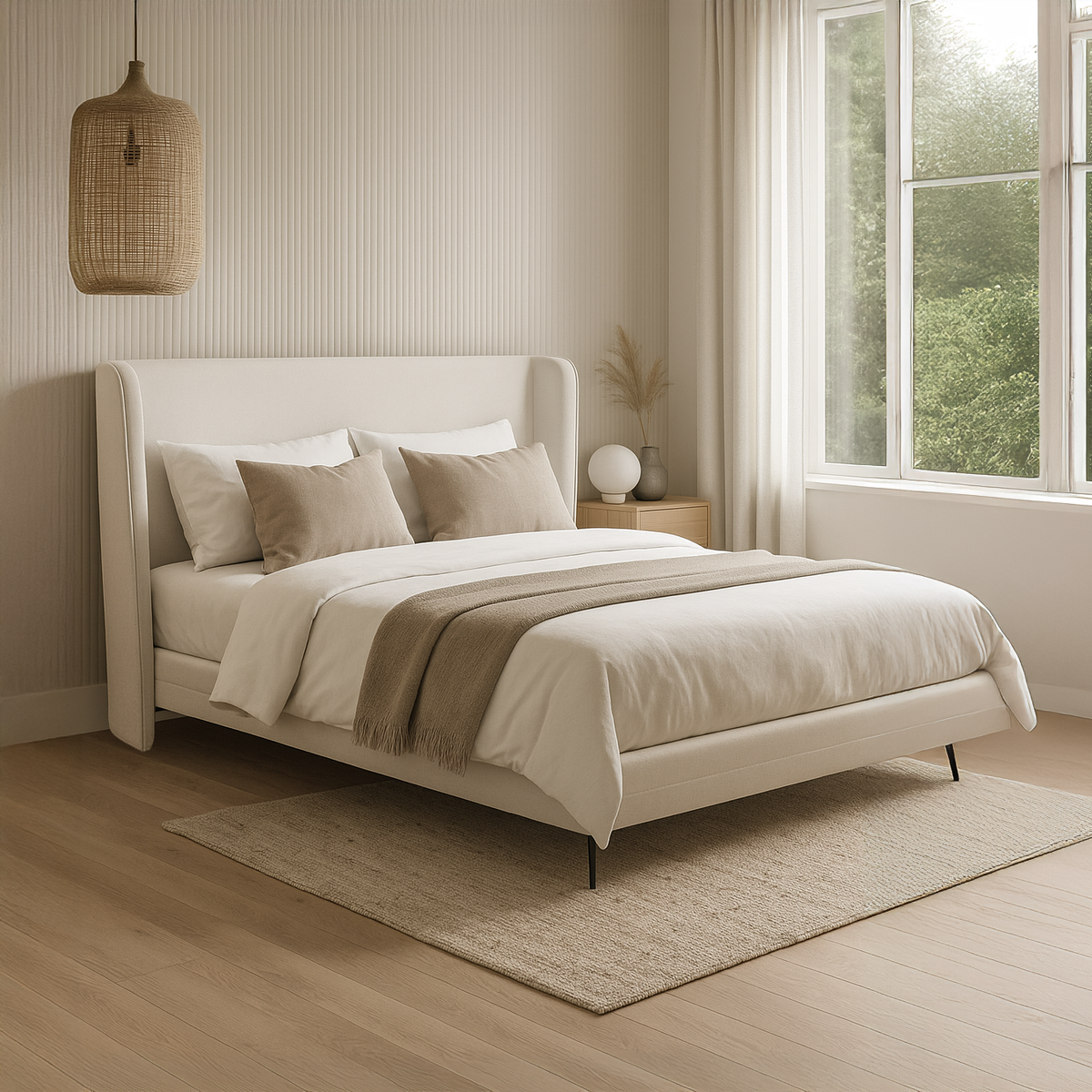 Cama Estofada Queen com Cabeceira Elara - Linho Off White