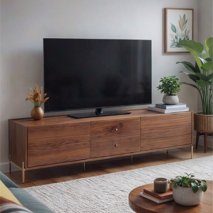 Rack para TV Até 75" 2 Gavetas 2 Portas Jasper 185 cm - Canella c/ Champanhe