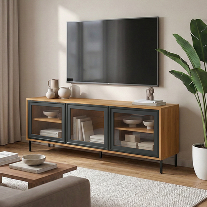 Rack para TV Até 55" 3 Portas com Vidro Vitria 135 cm - Mel c/ Preto