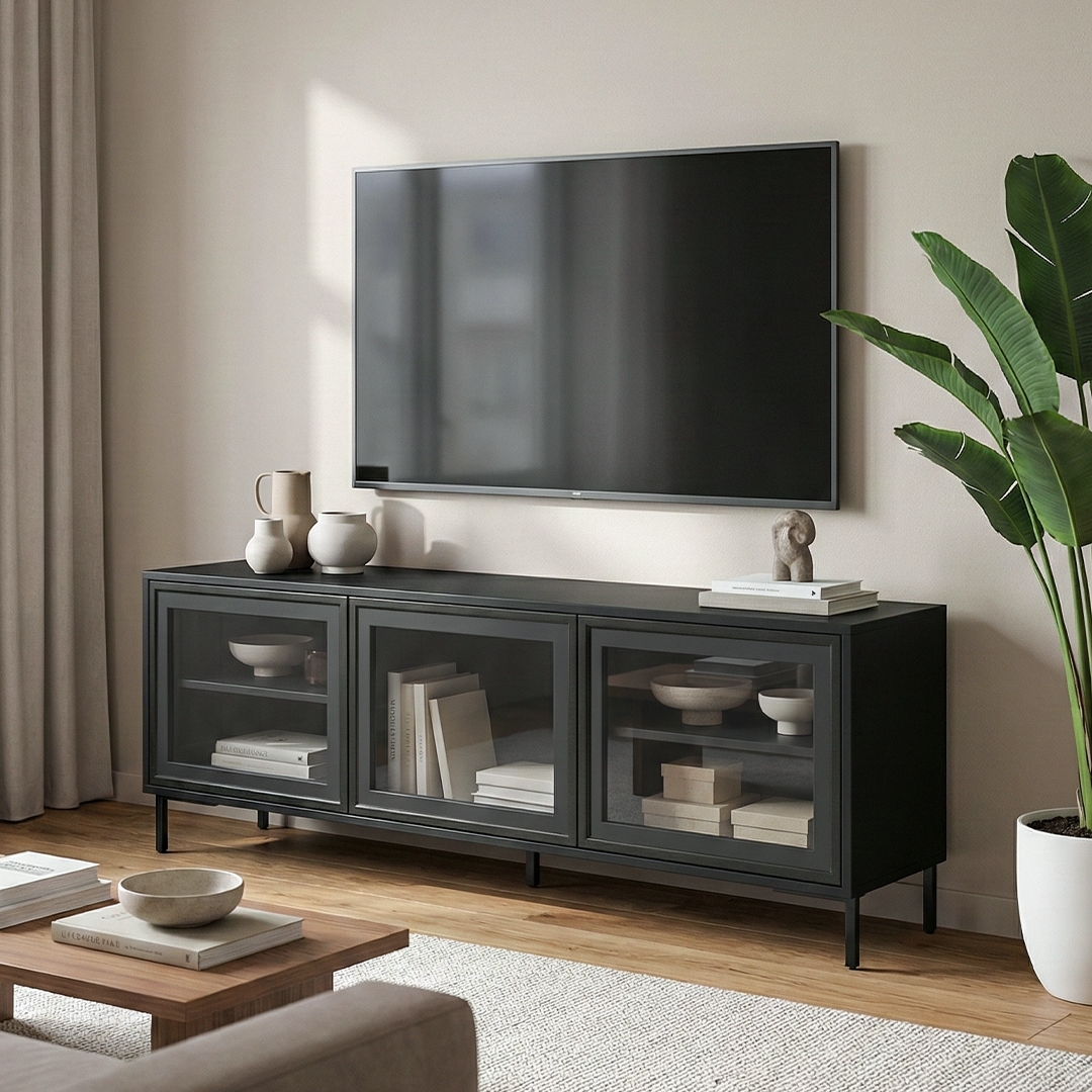 Rack para TV Até 55" 3 Portas com Vidro Vitria 135 cm - Preto
