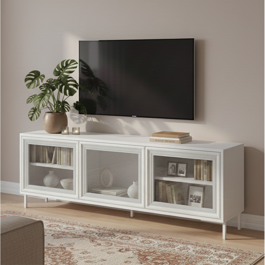Rack para TV Até 55" 3 Portas com Vidro Vitria 135 cm - Branco