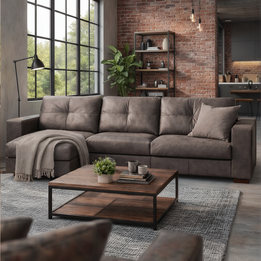 Sofá 5 Lugares com Chaise Lado Esquerdo Avalon 296 cm - Couro Natural Chumbo