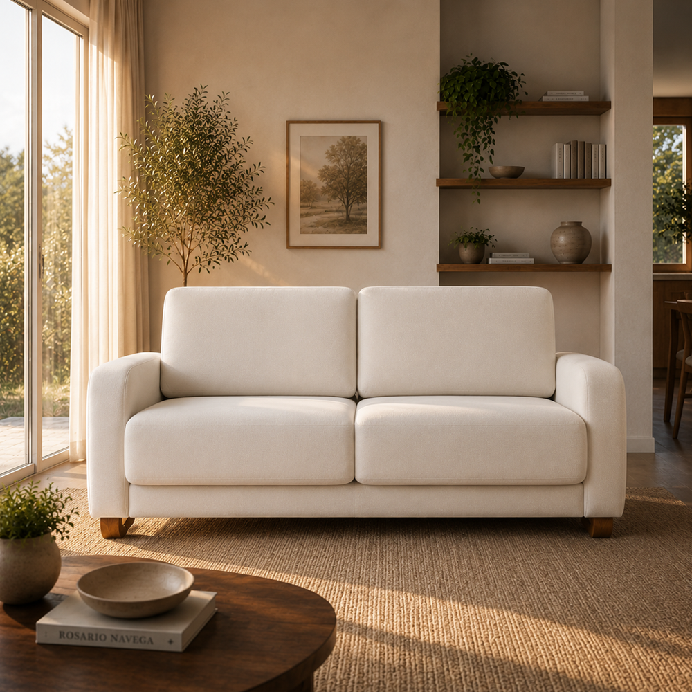 Sofá 3 Lugares Capri 190 cm - Linho Texturizado Bege c/ Natural