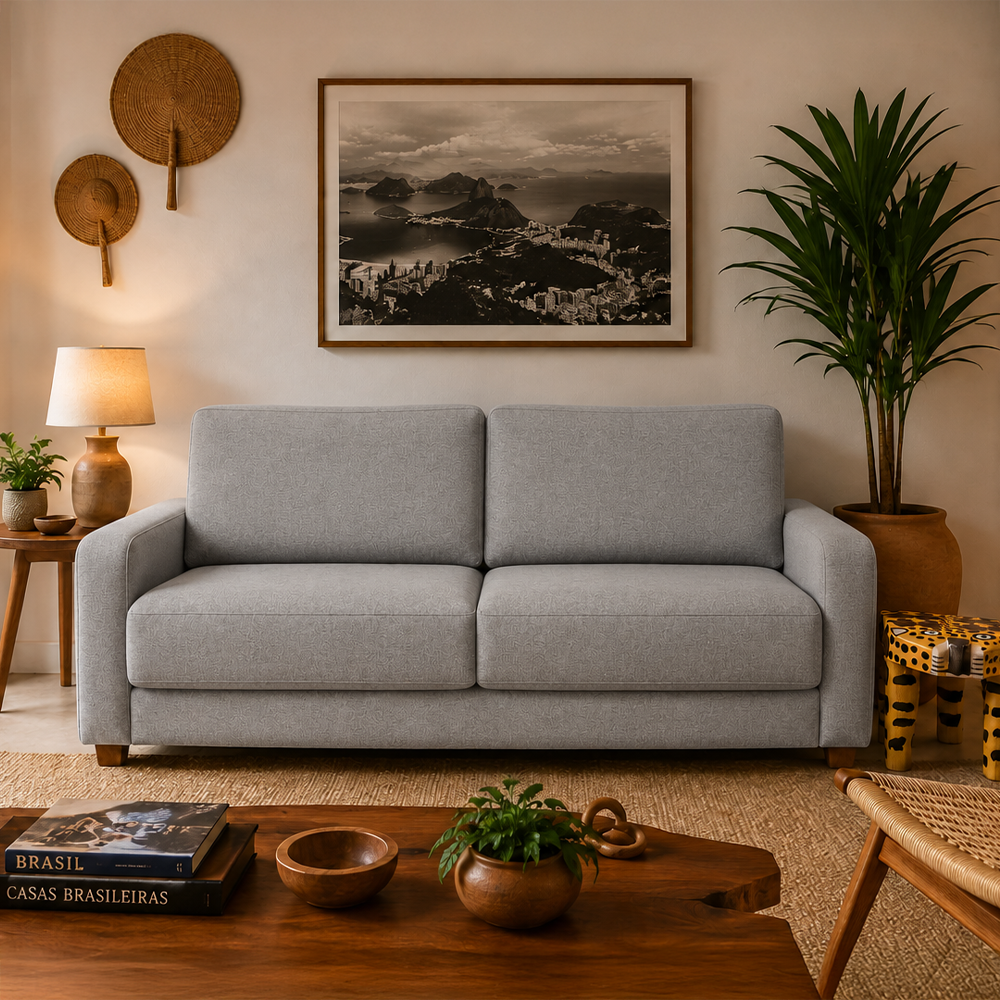 Sofá 3 Lugares Capri 190 cm - Linho Texturizado Cinza c/ Natural