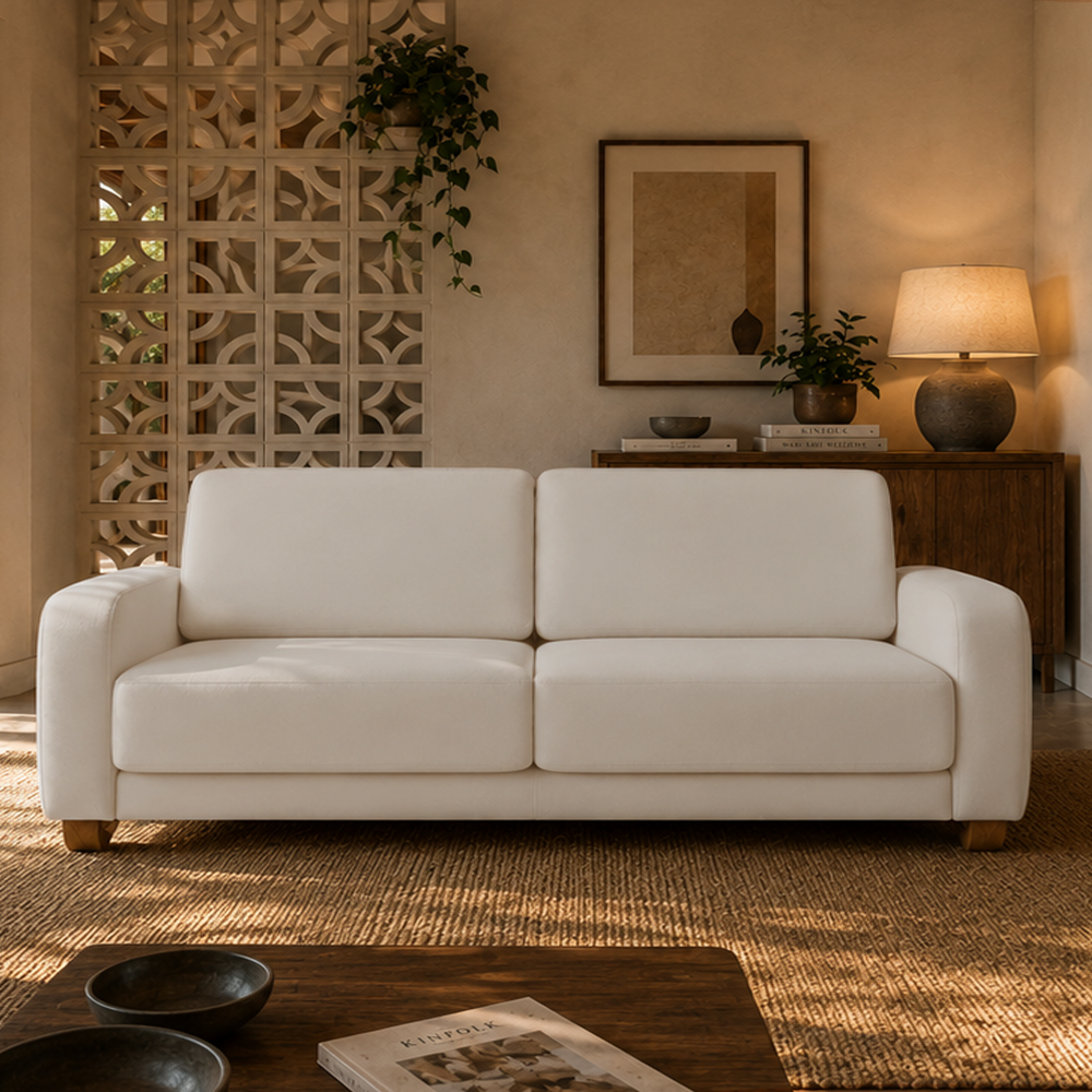 Sofá 4 Lugares Capri 230 cm - Linho Texturizado Bege c/ Natural