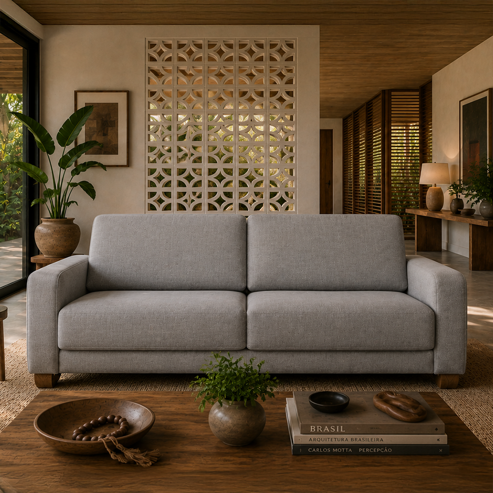 Sofá 4 Lugares Capri 230cm - Linho Texturizado Cinza c/ Natural