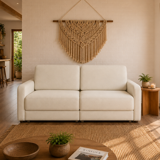 Sofá Cama Retrátil e Reclinável 3 Lugares Hudson 190 cm - Linho Texturizado Bege