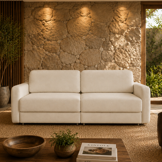 Sofá Cama Retrátil e Reclinável 3 Lugares Hudson 210 cm - Linho Texturizado Bege