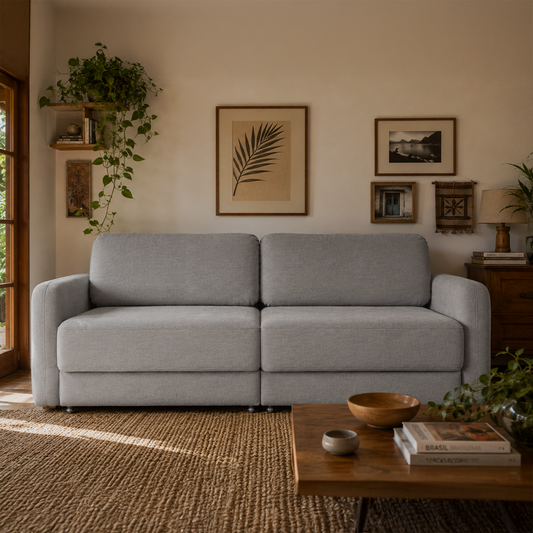 Sofá Cama Retrátil e Reclinável 3 Lugares Hudson 210 cm - Linho Texturizado Cinza