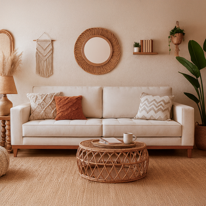 Sofá 4 Lugares Berlim 230 cm - Linho Texturizado Bege c/ Natural