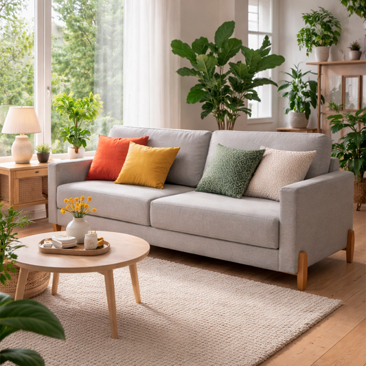 Sofá 3 Lugares Jazz 210 cm - Linho Texturizado Cinza c/ Natural