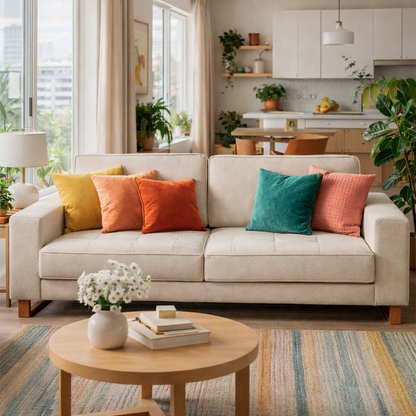 Sofá 5 Lugares Madrid 280 cm - Linho Texturizado Bege c/ Natural