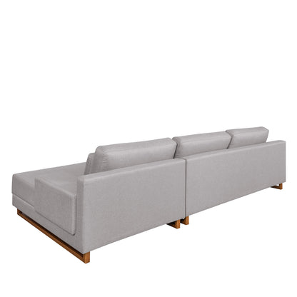 Sofá 6 Lugares com Chaise Lado Direito Mônaco 330 cm - Linho Texturizado Cinza c/ Natural