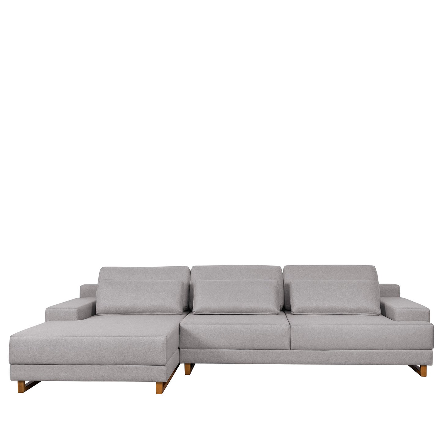 Sofá 6 Lugares com Chaise Lado Esquerdo Mônaco 330 cm - Linho Texturizado Cinza c/ Natural