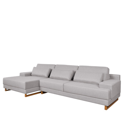 Sofá 6 Lugares com Chaise Lado Esquerdo Mônaco 330 cm - Linho Texturizado Cinza c/ Natural