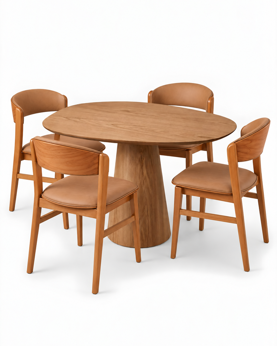 Conjunto de Jantar Mesa Orgânica Tellina 90cm com 4 Cadeiras Arbor – Mel c/ Caramelo